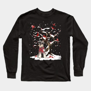 Grey Miniature Schnauzer Scarf Cardinal Snow Christmas Long Sleeve T-Shirt